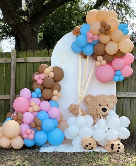 Hot Air Balloon Theme, Balloon Cloud, Simple Gender Reveal, Gender Reveal Baby Shower Themes, Gender Reveal Invitations Template, Baby Gender Reveal Party Decorations, Balloon Theme, Balloons Arch, Bear Baby Shower Theme