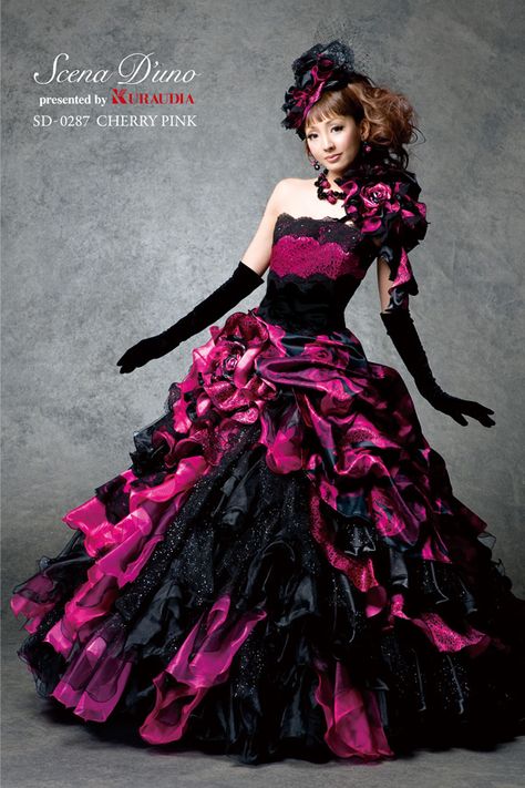 Goth Prom, Prom Dress Inspo, Black And Pink Dress, Fantasy Dresses, Fairytale Dress, Quince Dresses, Fashion Inspiration Design, Fancy Outfits, Lovely Dresses