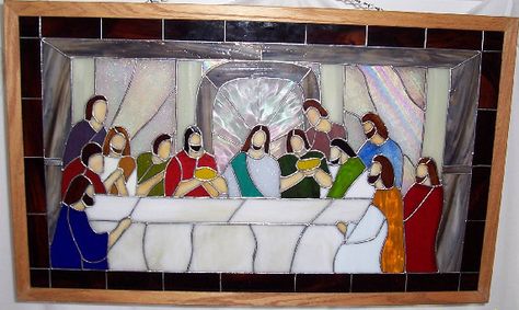 The Lord's Supper Stained Glass Windows Church, Stained Glass Church, Glass Theme, Stained Glass Angel, The Last Supper, Stained Glass Christmas, Easter Art, Stained Glass Designs, Vintage Art Glass