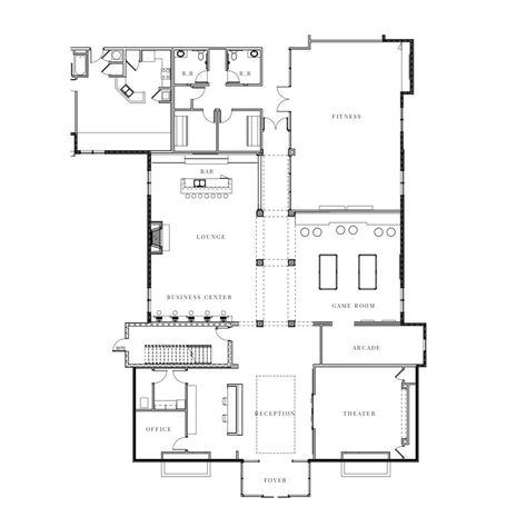 Clubhouse Feature: Berkley House | Crimson Design Group | Interior Design Columbus, OH Club House Design Plan, Clubhouse Design Architecture Plan, Club House Design Clubhouses, Clubhouse Floor Plan, Neighborhood Clubhouse, Clubhouse Architecture, Club House Design, Senior Bathroom Design, Senior Bathroom