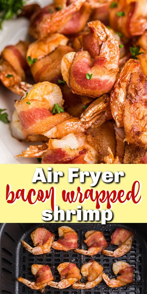 Bacon Wrapped Shrimp Air Fryer, Shrimp In Air Fryer, Bacon Air Fryer, Bacon Wrap Shrimp Recipes, Shrimp Air Fryer, Air Fryer Seafood, Air Fryer Shrimp, Wrapped Shrimp, Air Fryer Bacon