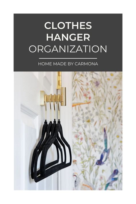 Lesser-known hanger storage solutions! Learn the best way to store and organize clothes hangers to optimize closet space and save time putting away laundry | Home Made by Carmona #closetorganization How To Store Coat Hangers, How To Store Hangers When Not In Use, How To Store Hangers, Clothes Hanger Ideas, Store Hangers, Hanger Organization, Closet Organization Solutions, Save Closet Space, Clothes Hanger Storage