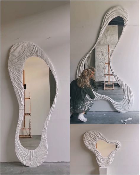 Small Mirror Wall Decor Ideas, Small Mirror Wall Decor, Mirror Wall Decor Ideas, Minimalist Home Furniture, Fresh Bathroom, Wooden Wall Mirror, Creative Shapes, Doors Interior Modern, Small Mirror