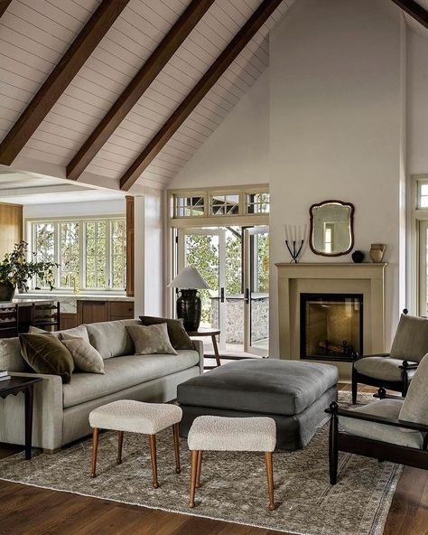 Amber Lewis | Here in not-so-sunny SoCal, the mood is wet and gray. LUCKILY I have all the bright spots to keep it sunny around here. It really is one of… | Instagram Vaulted Ceiling Ideas, Living Room Floor Plans, Open Kitchen And Living Room, Light And Dwell, Modern Cabin, Living Room Flooring, Carriage House, Open Floor, Interior Design Studio