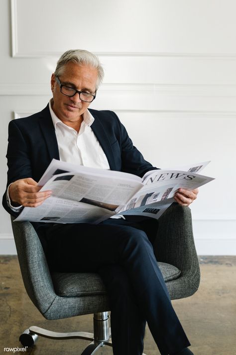 Senior businessman reading a newspaper | premium image by rawpixel.com / Teddy Rawpixel Reading Newspaper Photoshoot, Guy Reading Newspaper, Newspaper Photography, Business Man Photography, Newspaper Reading, Business Shooting, Reading A Newspaper, Men Reading, Reading Newspaper