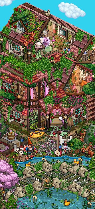 Minecraft Rabbit, Hotel Wallpaper, Habbo Hotel, Solar Punk, Pixel Art Landscape, Art Pixel, Isometric Art, My Fantasy World, Pink House