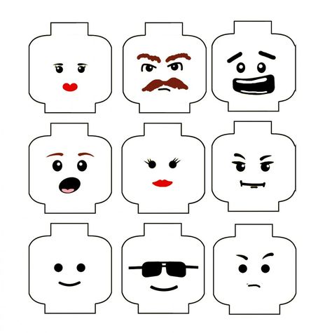 Cheap & Easy Lego Birthday Party | I like this Lego head printable (print on yellow cardstock). Printable Lego Faces, Lego Heads Printable, Lego Face Template, Lego Head Printable Faces, Lego Head Printable, Lego Faces Printable, Lego Printable, Lego Faces, Printable Lego