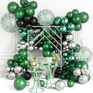 Aooxpok Dark Green Silver Balloon Arch Garland Kit-153Pcs Metallic Green Balloon Confetti Balloon for Birthday Christmas Baby Shower Wedding Cocktail Party Decoration Brown Balloon Arch, Silver Balloon Arch, Balloon For Birthday, Cocktail Party Decor, Anniversary Party Decorations, 5 Balloons, Wedding Cocktail Party, Silver Balloon, Green Balloon