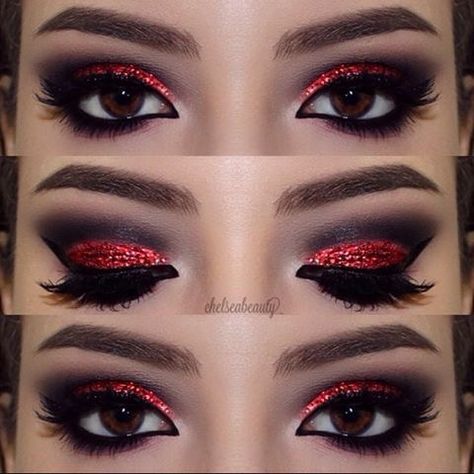 Trucco Smokey Eye, Carnaval Make-up, Cheer Makeup, Devil Makeup, Halloweenský Makeup, Halloween Make-up Looks, Red Halloween, Red Eye Makeup, Drag Make-up