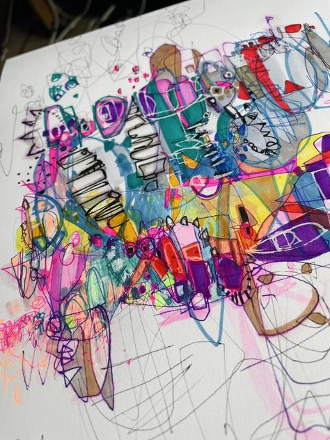 Abstract Art & Mark Making | This is what happens when I’m stressed 🤯 it manifests itself in extreme doodles which i guess isn’t a bad thing 🤷🏼‍♀️  | Facebook Abstract Art Challenge, Mark Making Ideas, Art Mark Making, Abstract Art Lesson, Abstract Expressionism Art, Alcohol Markers, Weird Art, Mark Making, Art Challenge