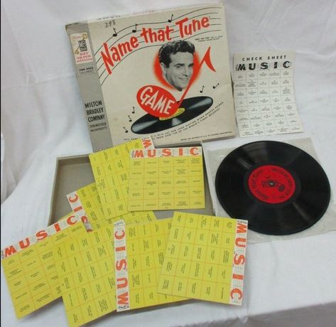 Name that Tune-Party Game Ideas for a 1950s Themed Party. Collection of Vintage Party Games on the Vintage Blog - The Vintage Inn.ca / Birthday Party Games #1950s #50sparty #partygames #retro #1950sphoto #1950sparty #birthdaygames #adultgames #kidsgames #1950smusic Games Ideas For Kids, Name That Tune Game, Bingo Patterns, Music Bingo, Party Game Ideas, 1950s Party, Name That Tune, Vintage Board Games, Crayon Set