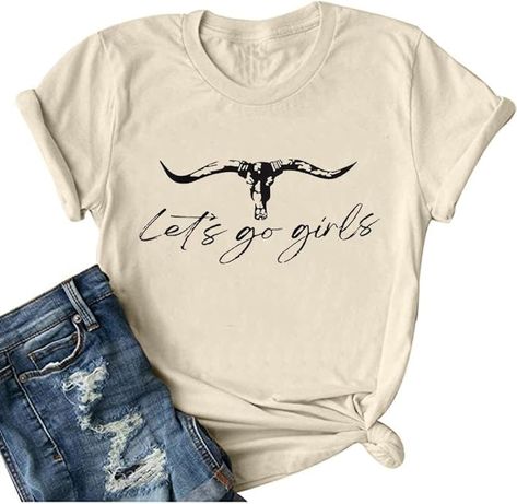 Let's Go Girl Shirt Women Western Bleached T-Shirt Retro Country Music Tee Shirt Cowgirls Shirts Short Sleeve Tops Beige at Amazon Women’s Clothing store Hot Pants Shorts, Boho Bandeau, Women Trucker, Retro Country, Bachelorette Party Outfit, Bachelorette Party Bride, Go Girl, Bleach T Shirts, Camo Girl