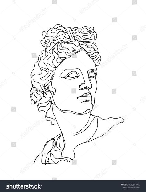 One line drawing skech. Apollo sculpture.Modern single line art, aesthetic contour. Perfect for home decor such as posters, wall art, tote bag, t-shirt print, sticker #Ad , #AFFILIATE, #single#Modern#art#contour Aesthetic Contour, Apollo Sculpture, Apollo Tattoo, Artemis Tattoo, Tattoo Line Art, Silver Wall Clock, Single Line Art, Tattoo Line, Cool Tattoo