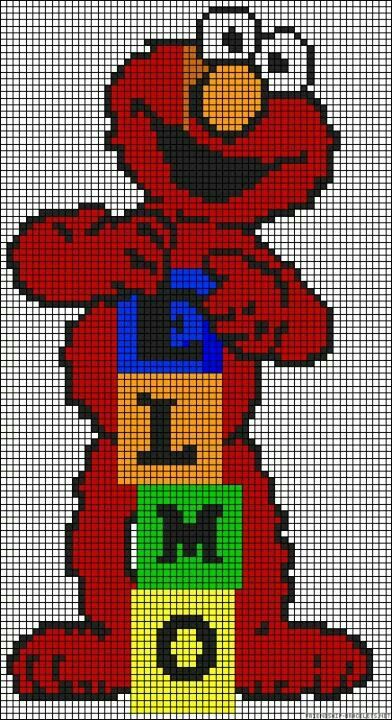 Elmo Perler Beads Ideas, Trendy Knitting, Disney Cross Stitch Patterns, Fair Isles, Cross Stitch For Kids, Beads Ideas, Pixel Crochet, Stitch Cartoon, Disney Cross Stitch