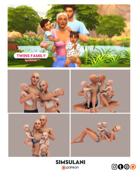 #349 Pose Pack | Family Poses | Patreon Sims 4 Family Poses With Infant, Sims 4 Family Poses Twins, Sims 4 Poses Twins, Sims 4 Twin Infant Poses, Ts4 Infant Poses, Sims 4 Twin Poses, Family Poses Sims 4, Sims 4 Poses Family, Sims 4 Pose Packs