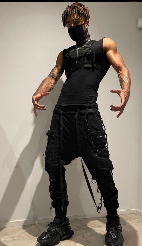 Techno Wear Men, Hard Techno Outfit, Cyberpunk Clothing Men, Techno Outfit Men, Cyberpunk Outfit Male, Hard Aesthetic, Punk Fashion Men, Mens Rave Outfits, Cyberpunk Men