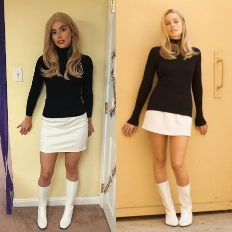 From the 2019 film, Once Upon A Time In Hollywood, actress Margot Robbie as Sharon Tate. Sharon Tate Halloween Costume, Sharon Tate Costume, Margot Robbie Halloween, Halloween Customs, White Skirt Outfits, Hollywood Costume, Sharon Tate, Hollywood Actress, Margot Robbie