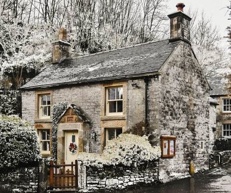 Stone Cottage In Snow Covered Milldale, Peak District, Derbyshire, England Stone Cottages, Cottage Exterior, Casa Exterior, Dream Cottage, Stone Cottage, Country Side, Cabins And Cottages, Cottage Living, Old Stone