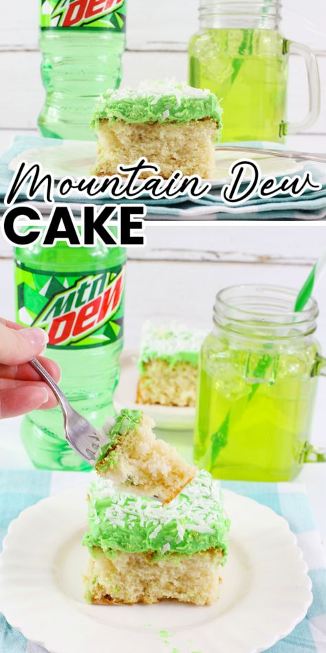 Mt Dew Cake, Mountain Dew Cake, Cake Without Eggs, 2 Ingredient Cakes, Cake Mix And Soda, 7 Up Cake, Mt Dew, Soda Cake, Cookie Deserts