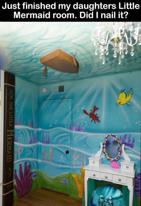 Ariel Room, Mermaid Room Ideas Kids, Little Mermaid Bedroom, Princess Bathroom, Little Mermaid Room, School Therapist, Underwater Bedroom, Mermaid Room Decor, Sweet Memes