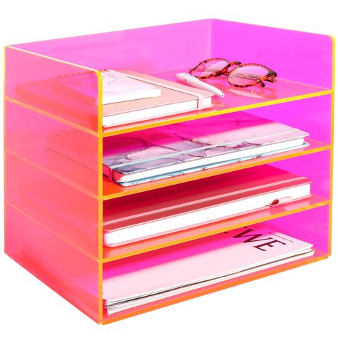 PRICES MAY VARY. Colored Acrylic: Our acrylic file organizer is made of colored acrylic material, which not only provides a strong decorative effect but also adds vibrancy to your office, home, or school environment. It helps you release from a dull work atmosphere and adds a touch of color to your workspace. Moreover, the acrylic we use is semi-transparent, allowing you to see the contents clearly and eliminating the hassle of searching for items. 4-Piece Set: The paper organizer consists of fo Decorate Work Office, Work Desk Organization, Colorful Office Supplies, Organizer For Desk, Acrylic Side Table, Work Cubicle, Cute Desk Accessories, Paper Organizer, Office Organization At Work