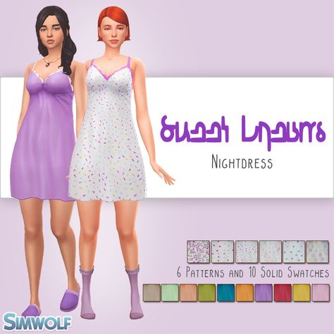 Sweet Dreams Nightdress I wanted a nightgown that was a little longer than the basegame ones and a smidge cuter, so I tried out a very simple mesh edit and I think it went ok. Here it is with a few... Sims 4 Cc Sleepwear Maxis Match, Sims 4 Cc Pajamas Maxis Match, Sims 4 Pajamas Cc Maxis Match, Sims 4 Cc Nightgown, Sims 4 Nightgown, Sims 4 Cc Sleepwear, Sims 4 Sleepwear, Sims 4 Sleepwear Cc, Sim4 Cc