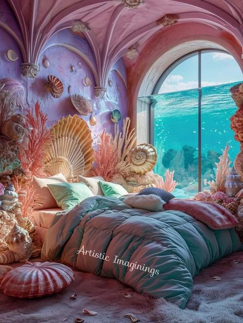 Siren Bedroom, Siren Room, Underwater Homes, Mermaid Rooms, Water Bedroom, Fairy Castles, Fairytale Queen, Sea Castle, Fairytale Bedroom