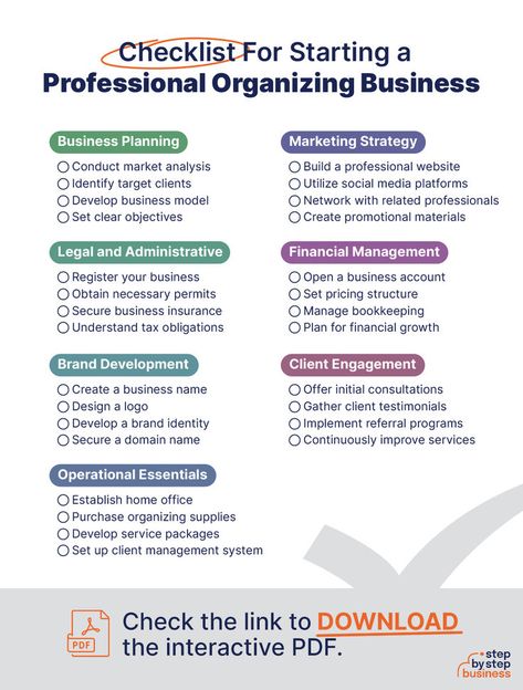 How to Start a Professional Organizing Business Checklist Professional Organizer Business, Organizing Business, Professional Organizing, Business Checklist, Client Management, Business Structure, Opening A Business, Marketing Budget, Referral Program