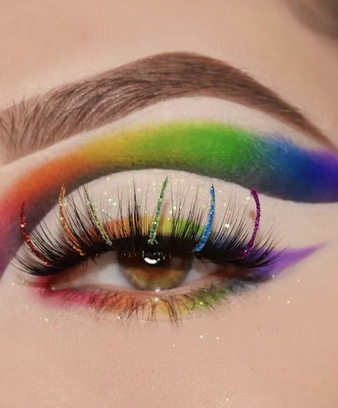 Rainbow Lashes, Lash Extensions, Creative Inspiration, Lashes, Rainbow, Makeup, Beauty, Make Up