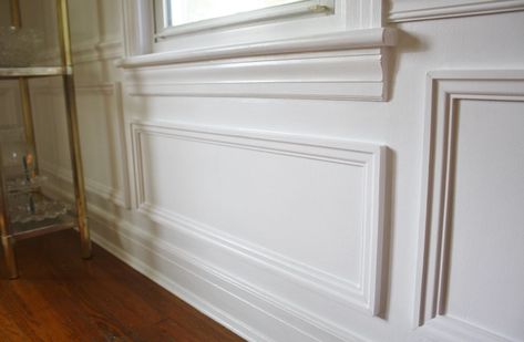 Ideas With Picture Frames, Picture Frame Molding Dining Room, Frame Wainscoting, Dining Room Bay Window, Wainscoting Diy, Stairway Walls, Living Room Bay Window, Picture Frame Wainscoting, Wainscoting Ideas