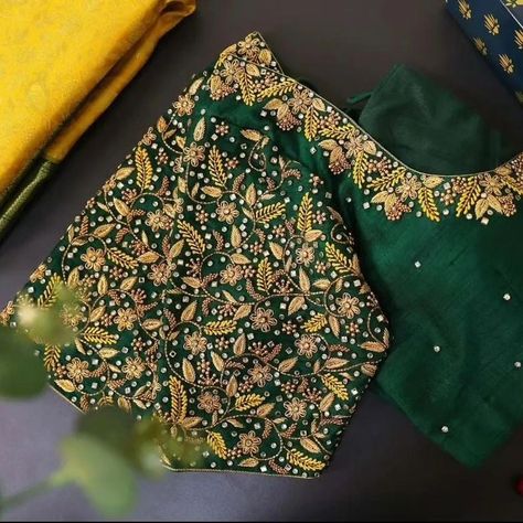 Dm@9640490158 Designer maggam work blouse Fabric: Halfpattu/Rawsilk Dispatch: 3days Price : 3000 unstiched . 3550stitched Colours and sizes can be customised accordingly Green Blouse Work Designs, Green Blouse Maggam Work, Green Maggam Work Blouses Design, Green Blouse Maggam Work Designs, Blouse Maggam Work Designs, Bride Blouse, Exclusive Blouse Designs, Cut Work Blouse, Maggam Blouses