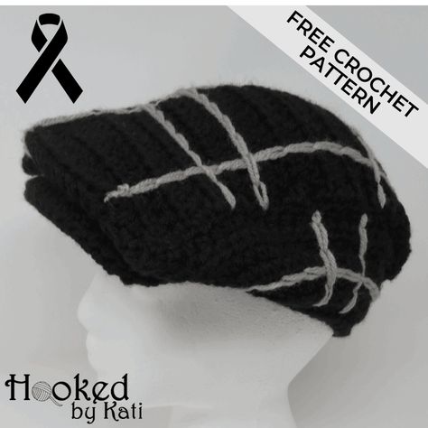 Dad’s Plaid Flat Cap | Melanoma Awareness Free Pattern - Hooked by Kati Hooded Scarf Pattern, Crochet Accessory, Free Amigurumi Crochet Patterns, Nose Warmer, Crochet Wearables, Plaid Flats, Types Of Hats, Amazing Crochet, Halloween Crochet Patterns