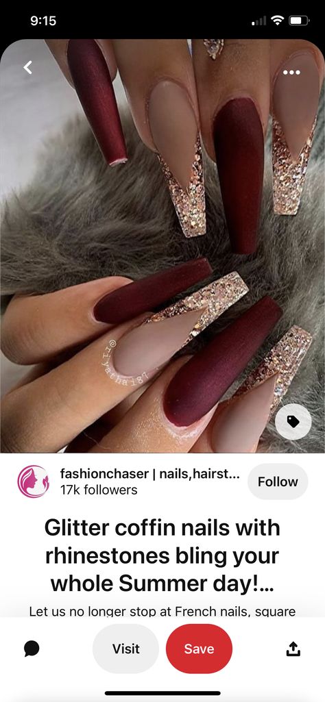 Maroon And Tan Nails, Dark Burgundy Nails Designs, Wine Acrylic Nails, Maroon Nails Design, Maroon Nails Burgundy, Red And Silver Nails, Maroon Nail Designs, Ballerina Nails Designs, Champagne Nails