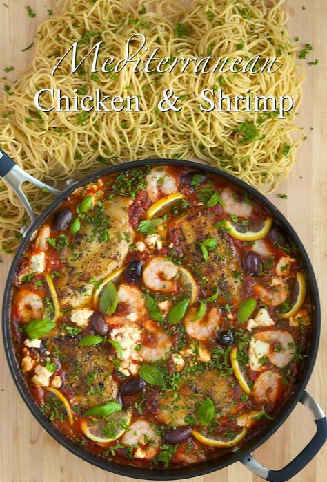 Mediterranean Chicken and Shrimp https://thecafesucrefarine.com/mediterranean-shrimp-chicken-w-lemon/ Mediterranean Diet Recipes Chicken, Mediterranean Shrimp, Shrimp And Chicken, Chicken Shrimp, Mediterranean Chicken, Chicken And Shrimp, Mediterranean Cuisine, Mediterranean Dishes, Mediterranean Diet Recipes