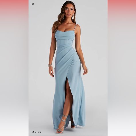 Formal Dress Mid Size, Windsor Blue Dress, Winter Formal Dresses Windsor, Light Blue Dresses Formal, Pastel Dress Formal, Light Blue Dress Formal, Glitter Prom Dresses, Fancy Stuff, Winter Ball