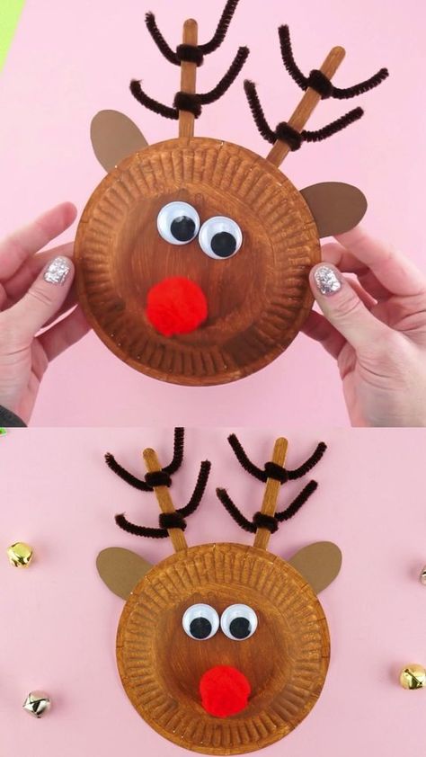 Paper Plate Reindeer, Christmas Reindeer Craft, Craft At Home, Cute Christmas Reindeer, December Crafts, Aktiviti Kanak-kanak, Reindeer Craft, Christmas Crafts For Toddlers, Preschool Christmas Crafts