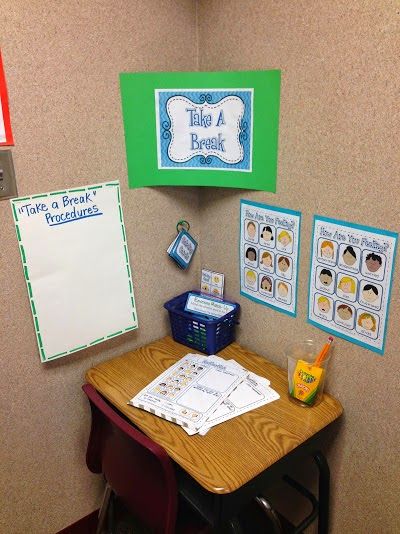 Classroom Time Out Area, Take A Break Classroom Ideas, Time Out Corner Classroom, Cool Down Area In Classroom, Break Area In Classroom, Reflection Area Classroom, Classroom Structure, Break Area, People Management