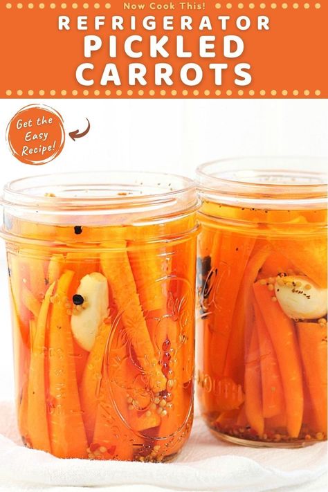 Sweet Pickled Carrots Recipe, Spicy Pickled Carrots, Pickled Carrots Recipe, Spicy Carrots, Jar Food, Pickled Carrots, Refrigerator Pickles, Meatless Main Dishes, Pickled Veggies