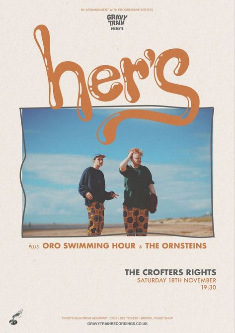 orange her's crofters rights the UK gravy train. band poster indie band her's the band her's concert poster tour poster band tour poster aesthetic her's band Band Show Poster, The Happy Fits Poster, Hers Band Poster, Train Band Poster, Tour Poster Aesthetic, Her's Band, Vacations Band, Music Tour Poster, Band Tour Poster