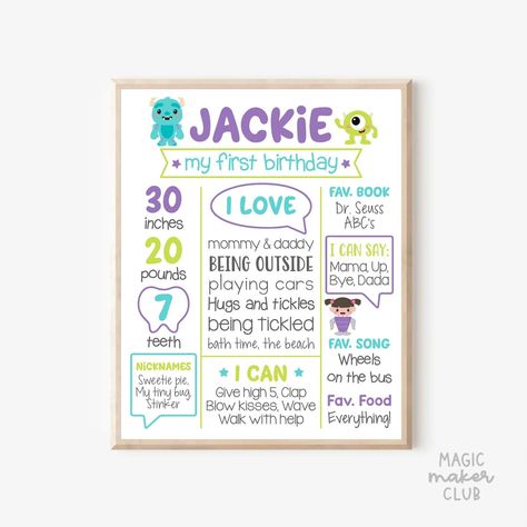 First Birthday Party Milestone Sign. Monsters Inc Printable Poster Party Decor - Etsy Monsters Inc First Birthday Boy, Monsters Inc First Birthday, Twins 1st Birthdays, Sweetie Pie, Monsters Inc, Boy First Birthday, Posters Printable, Milestones, Boy Birthday