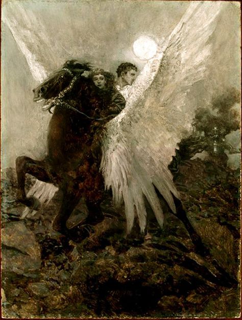 Howard Pyle "The Garden Behind the Moon" (1895) Howard Pyle, Winged Horse, Oil Painting Reproductions, Painting Reproductions, Classical Art, Ethereal Art, Henri Matisse, Art Google, Dark Art