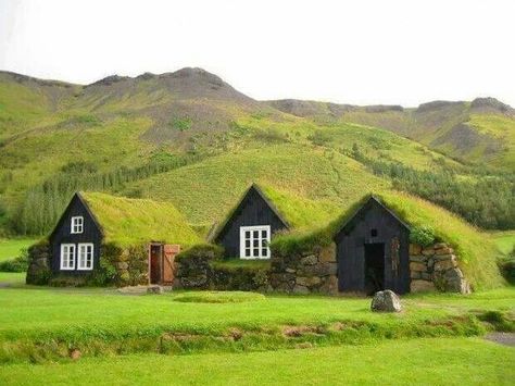 Iceland Real Estate Turf House, Casa Hobbit, Grass Roof, Crazy Houses, Earth Sheltered, Underground Homes, Unusual Homes, Hobbit House, Earth Homes