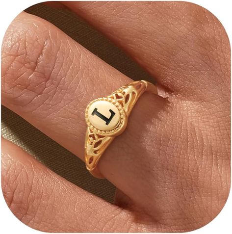 Amazon.com: KOHOTA Gold Initial Rings for Women Non Tarnish Vintage 14K Gold Plated Letter Signet Ring Dainty Personalized Stackable Thumb Pinky Band Ring Size 6-10 Jewelry Gifts: Clothing, Shoes & Jewelry Initial Rings, Gold Initial Ring, Initial Ring, Gold Initial, Ring Dainty, Rings For Women, Jewelry Diy, Signet Ring, Band Ring