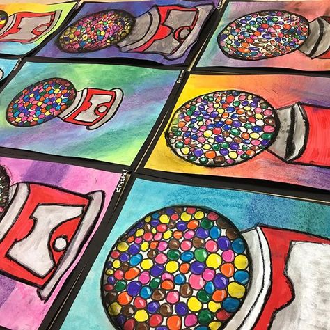 5th grade Wayne Thiebaud Gumball Machines Gumball Machine Art Project, Gumball Machine Art, Thiebaud Wayne, Candyland Art, Treat Art, Sweets Art, Gumball Machines, Machine Art, Wayne Thiebaud