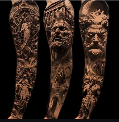 Iranian Tattoo Ideas For Men, Black And Grey Realism Tattoo Sleeve, Greek God Tattoo Sleeve, Greek Arm Tattoo, Greek Sleeve Tattoo, Greek Mythology Tattoos Sleeve, Cute Foot Tattoos, Greek God Tattoo, Roman Tattoo