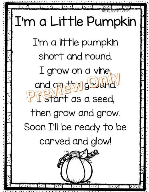 I'm a little pumpkin poem is perfect for your pumpkin life cycle lesson plans.  #pumpkins #fall #kindergarten #halloween Fall Poems For Kids, Pumpkin Songs, Kids Halloween Songs, Fall Poems, Poetry Notebook, Pumpkin Poem, Science Life Cycles, Pumpkin Song, Autumn Poems