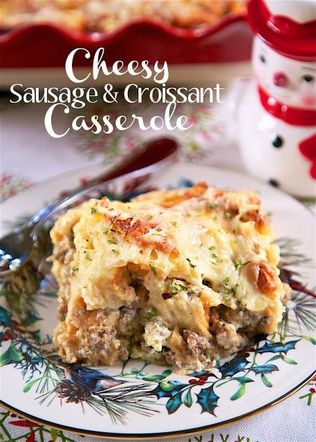 Cheesy Sausage and Croissant Casserole Sausage And Croissant Casserole, Sausage Croissant, Croissant Casserole, Croissant Breakfast Casserole, Holiday Recipies, Thanksgiving Breakfast, Bread Puddings, Croissant Breakfast, Breakfast Casseroles