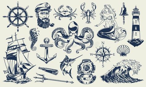 Anchor Drawings, Nautical Logo, French Images, Nautical Elements, Pirate Tattoo, Nautical Tattoo, Image Stickers, Vintage Mermaid, Nautical Design