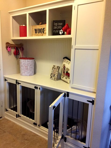 Drop Zone With Dog Crate, Home Office With Dog Kennels, Under Bed Dog Kennel, Dog Kennel Built Into Wall, Coat Closet Dog Kennel, Dog Kennel Countertop, Built In Bookshelves With Dog Crate, Built In Dog Kennel Mudroom, Mudroom Dog Kennel