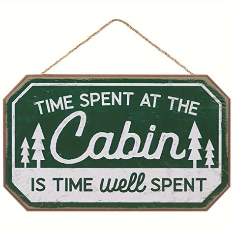 Woodsy Living Room, Vintage Fishing Decor, Sign For Living Room, Cabin Pillows, Unique Bookcase, Time Well Spent, Cabin Living Room, Rustic Crafts, Cabin Kitchens